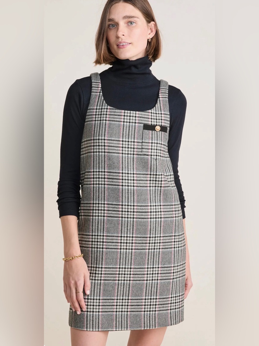 Vineyard Vines Black and Gray Plaid Pinafore Dress